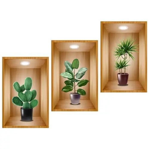 Produktbild: HSLXBY Wandtattoo Pflanzen Grün - 3 Stück 3D Wandsticker für Wohnzimmer, Badezimmer, Flur, Büro - Vasen und Pflanzen Design