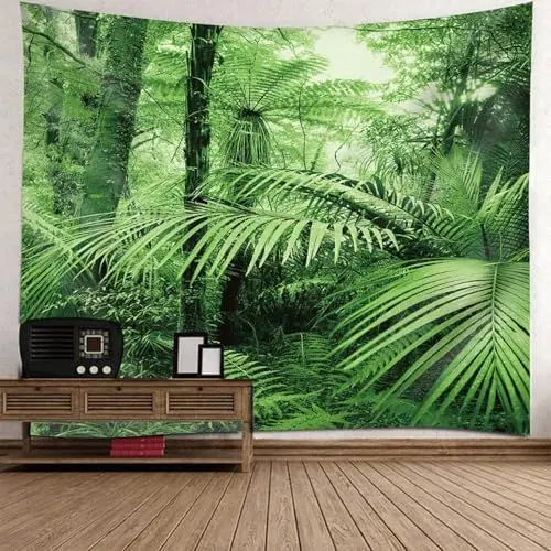 Produktbild: Wandteppich Pflanzen Landscape 350x256cm Grün, Wanddekor Wandtuch Wald Tapisserie Wandbehang Groß Polyester für Schlafzimmer Wohnzimmer Wohnheim