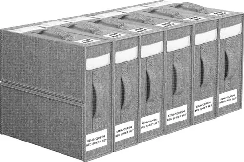Produktbild: WANGIRL 6 Stück Aufbewahrung Bettwäsche Organizer, Faltbarer Aufbewahrungstasche für Bettlaken Kann in Kleiderschrank, Unterbett und in Schubladen, Aufbewahrungsbox für Bettlaken und Kleidung