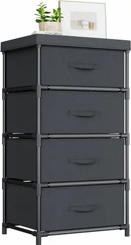 Produktbild: WANGIRL Kommode mit Schubladen, Stoffkommode mit 4 Schubladen, Aufbewahrungsschrank für Schrank, Kommode für Flur, Schlafzimmer, Wohnzimmer und Büro - Schwarz