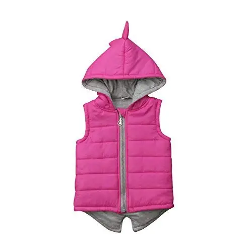 Produktbild: WangsCanis Baby Jungen Mädchen Kapuzen Mantel Dinosaurier Hoodie Jacke Reißverschluss Outerwear Weste Halloween Einfarbig Kleidung Kinder Mantel Kinder Jacke (Rosenrote Weste, 3-4 Jahre)