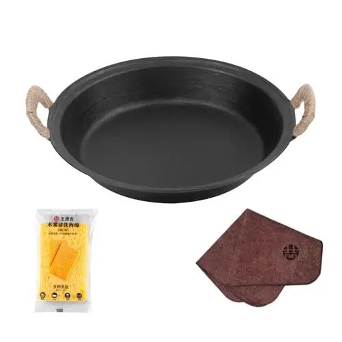 Produktbild: WANGYUANJI Gusseisen pfanne, 36cm Grillpfanne Gusseisen mit zwei Griffen für Gasgrill Herd Grillen Braten Sautieren