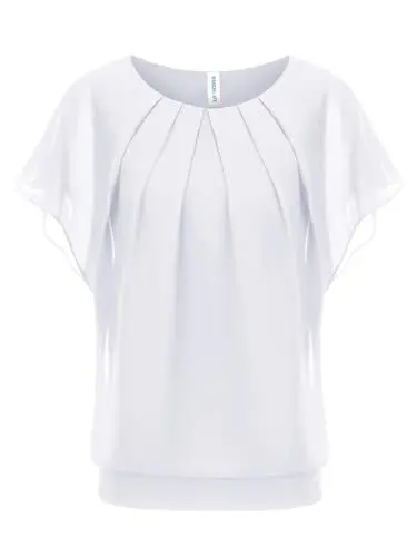 Produktbild: WANGZHI Damen Bluse Batwing Bluse Shirts Kurzarm Tunika Top Kurzarm Mesh Oberteile Weisse blusen Damen Bluse Weiss Damen Shirt Damen elegant Festliche Oberteile Damen
