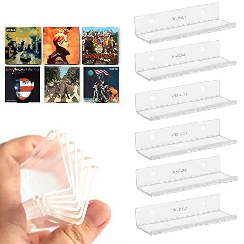 Produktbild: WANLIAN Vinyl Wandhalterung 6 er für Platten und Fotos, 10 x 3.5 x 2 cm Schallplatten Wandhalterung mit 12 Pcs Wandschrauben - Klar