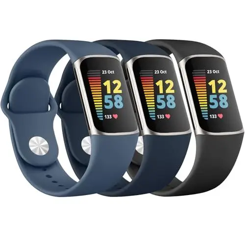 Produktbild: Wanme 3 Stück Armband für Fitbit Charge 6 Armband/Fitbit Charge 5 Armband Damen Herren, Silikon Armbänder Wasserdichtes Sport Uhrenarmband Ersatzarmband (Schwarz/Navy Blau/Mitternachtsblau)