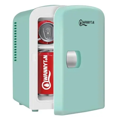 Produktbild: WANNYTON Mini Kühlschrank 4 L, Mini Kühlbox mit Kühl-/Wärmefunktion, tragbarer Kosmetik Kühlschränke, Autokühlbox AC 220-240 V DC 12 V, für Auto Camping Büro Schlafzimmer (Grün)