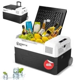 Produktbild: WANNYTON elektrische Kompressor Kühlbox, Auto Kühlschrank 48 Liter, 12/24/100-240 V, Mini Kühlschrank für Auto LKW Boot Wohnmobil, tragbar, mit Rädern und Griffen, mit AC/DC-Kabel