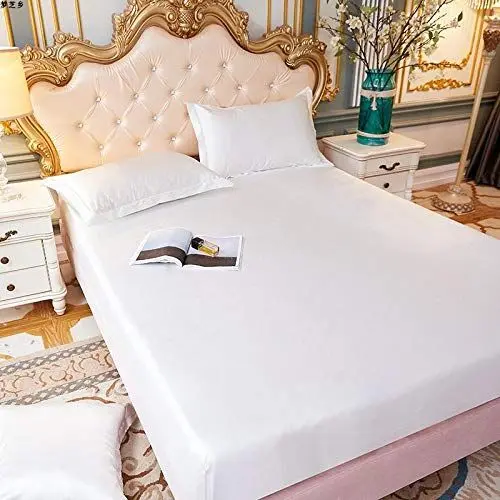 Produktbild: WANSHIOK Matratzenschoner, Hotel-Luxuriöses Bettlaken, Satin, gebürstete Mikrofaser, Tiefe Taschen, Spannbettlaken, sommerliche einfarbige, rutschfeste, kühle Matratzenauflage, weiß, 150 x 200 cm