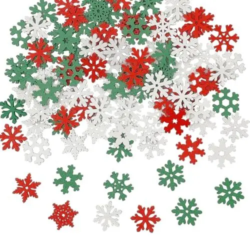 Produktbild: WANYI 100 Stück Weihnachtsdeko Schneeflocken Deko Holz Streudeko Weihnachten Winterdeko Tischdeko Weihnachten Konfetti Kleine Schneeflocke für DIY Handwerk Neujahr Christbaumschmuck (B)