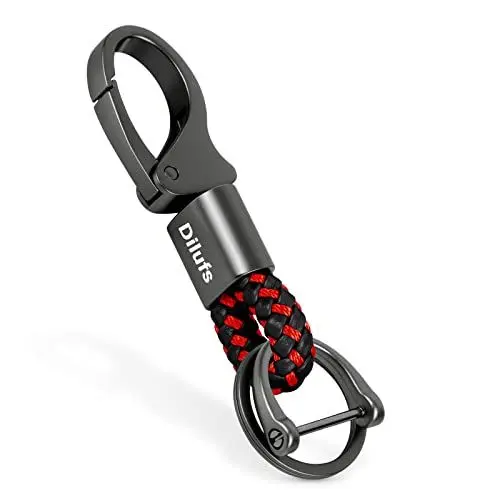 Produktbild: WardWolf D-Clip Karabiner Schlüsselanhänger aus Zinklegierung, Autoschlüsselanhänger mit Upgrade Anti-Verlust, Schlüsselbund mit 2 Ringen, Geschenk für Frau, Mann, Freunde,Schwarz und Rot