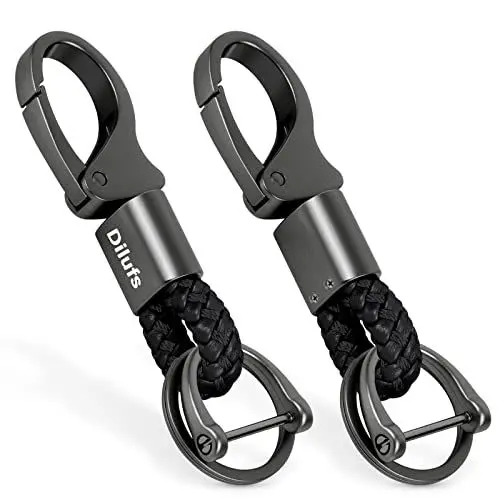 Produktbild: WardWolf D-Clip Karabiner Schlüsselanhänger aus Zinklegierung, Autoschlüsselanhänger mit Upgrade Anti-Verlust, Schlüsselbund mit 2 Ringen, Geschenk für Frau, Mann, Freunde,2Stk.