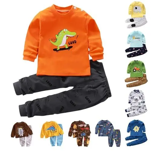 Produktbild: Warehouse Deal Schlafanzug Jungen Pyjama Baumwolle Bekleidungssets Kinder Pyjama Set Langarm Zweiteiler Kinderanzüge Outfit Winter Nachtwäsche Weiche Klamotten Rundhals Kleidung Orange, 4 Jahre