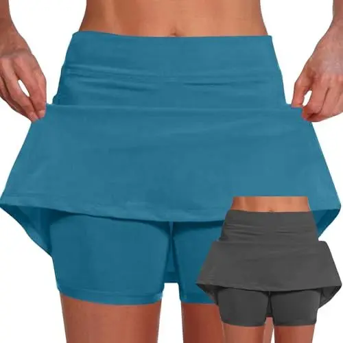 Produktbild: Warehouse Deals Angebote RüCkläUfer Damen Hosenanzug Sportlich Elegant Damen Einfarbig Midkee Sport Casual Hosenrock Halbkörperrock Yoga Leggings Rock Zwei Sport Shorts Radhose Kurz