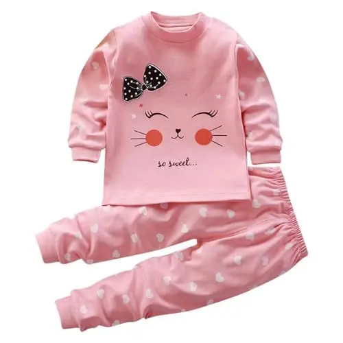 Produktbild: Warehouse Deals Angebote Schlafanzug Jungen Pyjama Baumwolle Bekleidungssets Kinder Pyjama Set Langarm Zweiteiler Kinderanzüge Outfit Winter Nachtwäsche Weiche Klamotten Kleidung Rosa, 4 Jahre