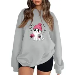 Produktbild: Warehouse Deals Angebote Sweatshirt Damen Ohne Kapuze Hoodie Oversize Hoody Damen Mit Kapuze Halloween Pullover Halloween Pullover Damen Halloween Kostüm Damen Grau, M