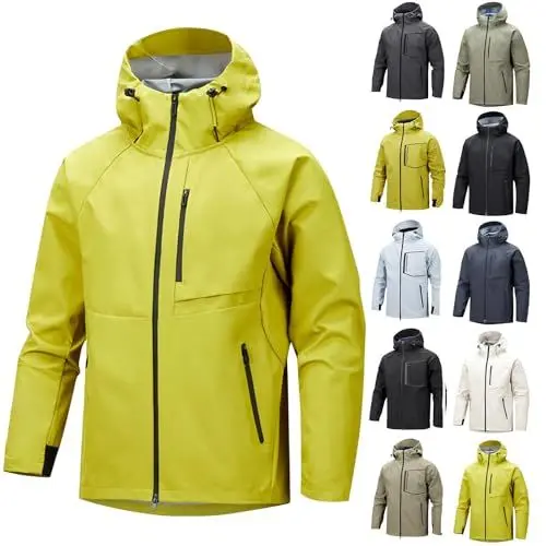 Produktbild: Warehouse Deals Angebote Winterjacke Herren Wachsjacke Herren Sportbekleidung Regencape Fahrrad Fahrrad Spiegel Links Für Ebikes Training Raincoat Softshelljacke Für Herren(#A Fluorescent Green,M)