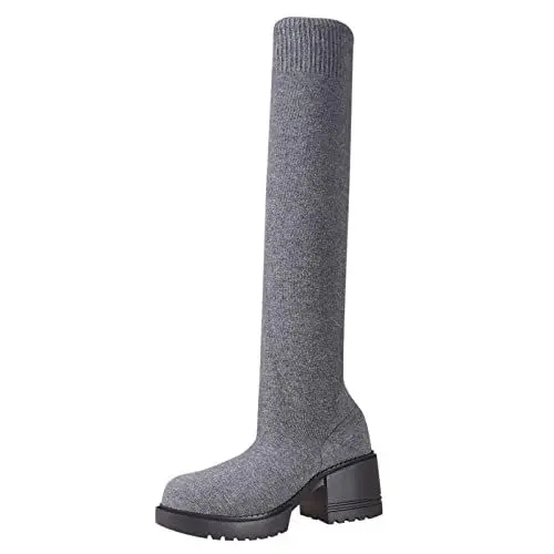 Produktbild: warehouse deal Langschaft Stiefel Damen Leder Damen Klassische Stiefel Elegant Klobiger Blockabsatz Spitze Zehe Lan weihnachten sale outlet angebote sale