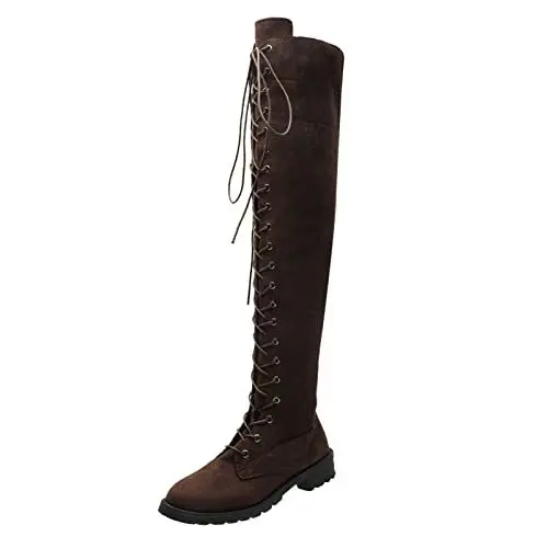 Produktbild: MMOOVV Overknees stiefel overknees stiefel damen stiefeletten damen Knierunde Schuhe Damen Boots Damenstiefel Damen (Coffee, 37)