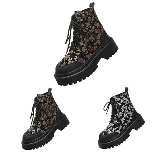 Produktbild: warehouse deal Stiefeletten Damen Casual Runde Zehe Schnürstiefel Stylisch Praktisch Winterstiefel Damen Retro Flach rutschfest Stiefel 1 euro artikel ohne versandkosten