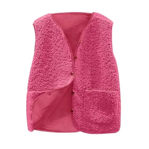 Produktbild: Generisch Teddy Fleece Weste Damen Ärmellos Fleecejacke Kurz V-Ausschnitt Teddyfleece Jacke Outdoor Winterjacke Locker Komfortabel Weste Winter Warm Teddyweste Plüschweste Damen Übergangsjacke