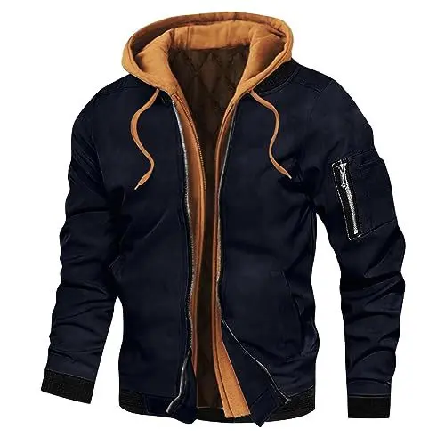 Produktbild: Warme Daunenjacke Herren Winter Jacke Warmer Wollmantel kurzer Baumwolle Winter Warm Stehkragen Outdoorjacke Outdoor Winterjacke Pufferjacke Softshelljacke Kapuzenjacke Herren(Navy,M)