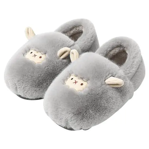 Produktbild: Warme Hausschuhe Herren Warme Hausschuhe Männer Damen Cartoon Pelzige Hausschuhe Winter Indoor Niedliches Lamm Verdickte Warme Baumwollhausschuhe Warme Hausschuhe Herren Warme Hausschuhe (Grey, D)