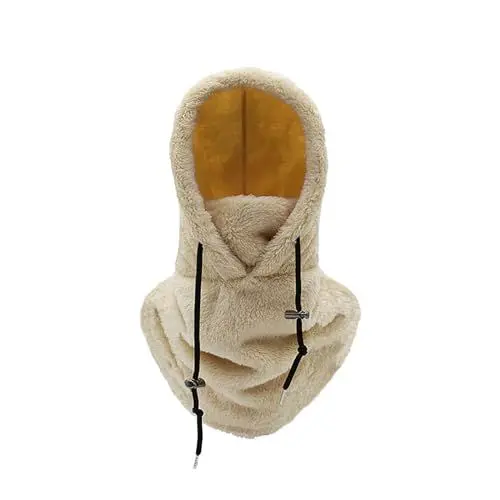 Produktbild: Warme Plüsch-Fahrradhaube Kapuzenmütze Balaclava Damen Sturmhaube Winddichte Skimaske Verstellbare Skimaske Plüsch Nackenwärmer mit Kordelzug Sturmhaube Winddicht Winter Skimaske 3 in 1 für Outdoor