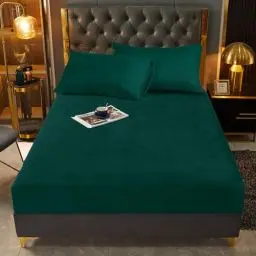Produktbild: Warme Spannleintuch 180x200 Dunkelgrüne Dunkelgrün Plüsch Warm Boxspringbett Bettlaken Frottee Spannbettlaken Uni Muster Leintuch 180 x 200 Doppelbett für Hohe Matratze Hoher Steg bis 25-30 cm