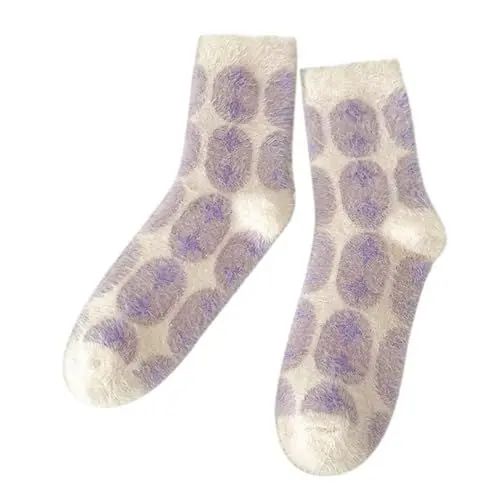 Produktbild: Warme Weihnachtsmode, winddichter Druck, mittlere Röhrensocken, lange -Baumwolle Graue Socken (Purple, One Size)
