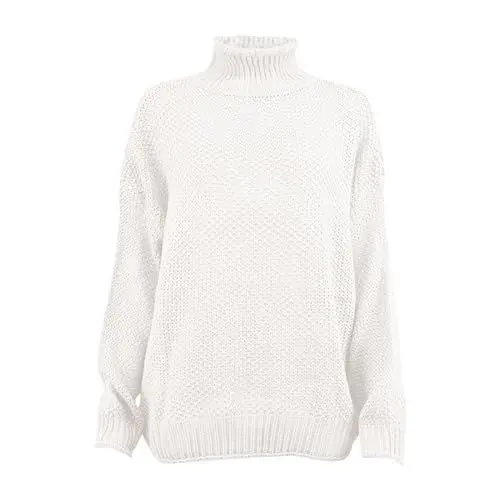 Produktbild: Warmer Damen Wintermantel, Casual Pullover Stehkragen Jacke Frauen, Langarm Casual Pullover Top, Solide Long Knitted Sleeve Off Sweater Shoulder Pullover, Sweater aus komprimierbarer Daunen