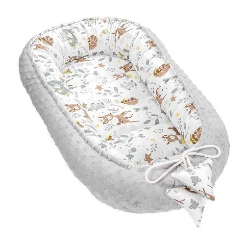 Produktbild: Nestchen Baby - Babynestchen Neugeborene Minky Babynest für Kinderbett Vielseitiges tragbar Nest kuschelnest zubehör für babybett warm Winter coccon Hirsch Hellgrau