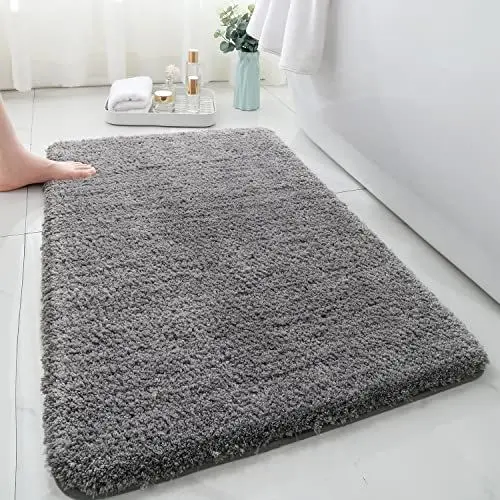 Produktbild: Warmfay Badezimmerteppich rutschfest 60x90CM, Weich Flauschig und Hochflor Badvorleger, Maschinenwaschbare Badematte, Absorbierende Badteppich für Badewanne, Dusche, Schlafzimmer, Badteppich Grau