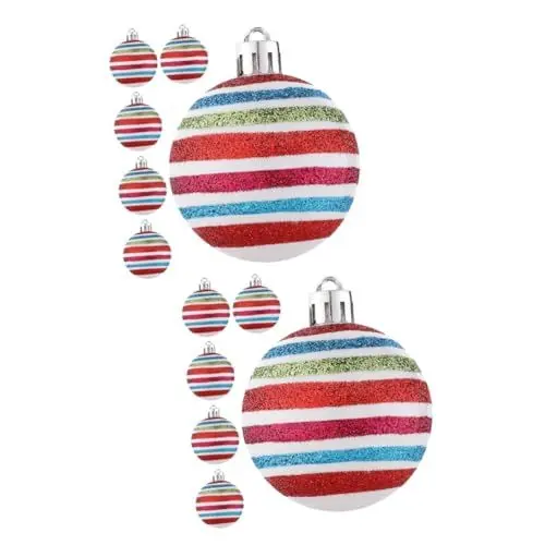 Produktbild: Warmhm 12 STK Weihnachtsbaum-Anhänger gestreifte Weihnachtskugeln Kugelornamente Weihnachtsdekorationen Weihnachts Party Girlande Weihnachtsschmuck Weihnachtsbaumkugeln Christbaumkugeln