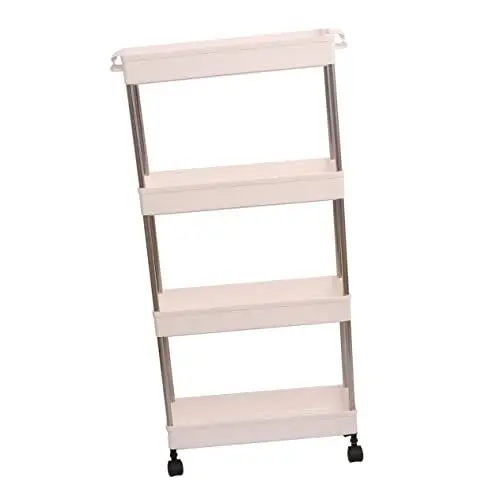 Produktbild: Warmhm 1Stk Badezimmerregal Badezimmer-Organizer-Trolley Wannenregal Badezimmer schmaler Wagen Badezimmer-Eckregal Aufbewahrungsregal für die Badewanne Bodenregal Küchenregal Weiß