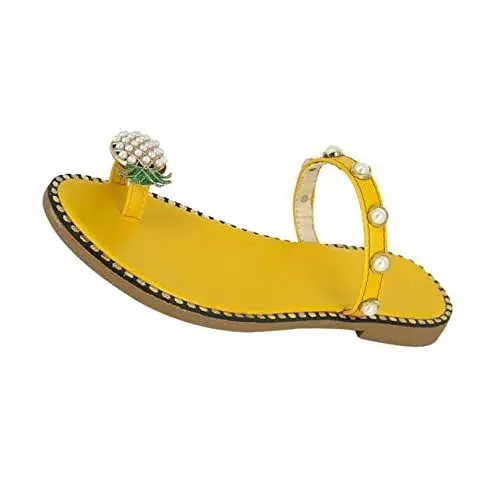Produktbild: Warmhm 1 Paar Ananas-perlen-hausschuhe Zehenstegsandale Zehensandalen Ausgehschuhe Für Damen Frauen Sandale Damen Slide Sandalen Süße Sandalen Für Frauen Fräulein Hosenträger Tanga Pu