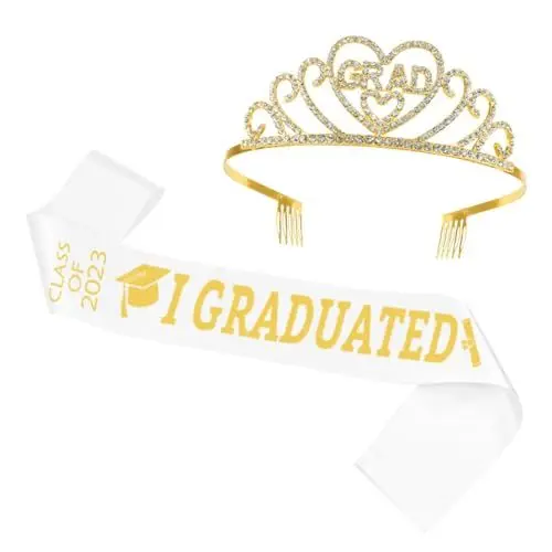 Produktbild: Warmhm 1 Satz 2023 Abschluss Schulter Gurt Stirnband Senior 2023 Schärpe Grad Party Favors 2023 Habe Schärpe Absolviert Schärpe Für Abschluss Strasssteine Weiß Student Kleidung Legierung