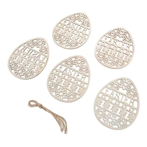 Produktbild: Warmhm 1 Satz Ei-Anhänger Osterbasteln für Osterbaumschmuck Osterkranz Frohe Ostern-Aufkleber Ostern zu Ostern Osterei DIY Material Ostereier-Dekore Holz Khaki