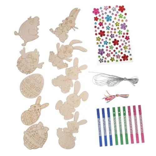 Produktbild: Warmhm 1 Satz Windspiele Ostereier-Bastelsets Ostern-Holzausschnitt DIY bausatz + Windspiel Glocke Windspiel für den Balkon hängend Ornament Zubehör Anhänger einstellen hölzern