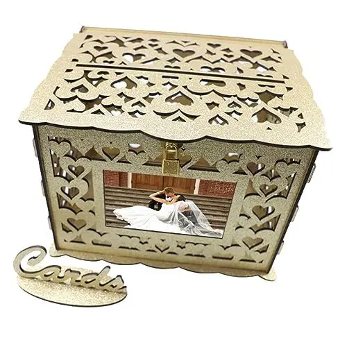 Produktbild: Warmhm Holz Box Karte Für Hochzeit Jahrestag Hohl Design Karte Container Umschlag Geld Karte Box Box Für