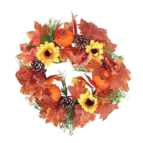 Produktbild: Warmhm Halloween Kranz Dekorationen Sonnenblumen Imitation Und Maple Leaf Kürbis Girlande Für Party Hochzeit