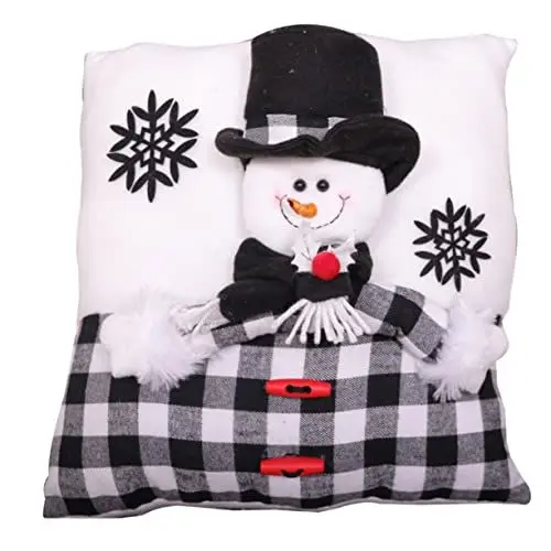 Produktbild: Warmhm 1stk Weihnachtskissen Kissen Für Couch Sofakissen Kissen Für Draußen Outdoor-Kissen Rückenkissen Aufwärmen Plüschornamente Schneemann-Ornamente Kariertes Kissen Weiß Stoff