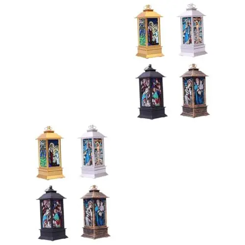 Produktbild: Warmhm 2 Sätze Kleine Öllampenverzierung Flammenlaterne Weihnachtsszene Weihnachten Bücherregal Dekoration Buchregal Dekoration Kirche Windlaterne Weihnachtswindlampen Plastik 4 Stück * 2