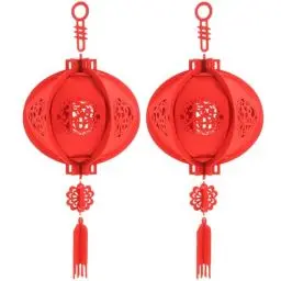 Produktbild: Warmhm 2 Stücke Chinesische Laterne Filz Rote Laterne Segen Glück Laterne Chinese New Year Lantern Rote Lampion für 2023 Neujahr Frühlingsfest Hochzeit Party Deko Hängende Dekoration
