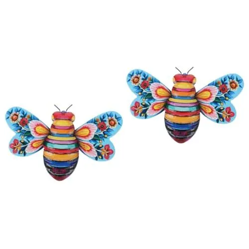 Produktbild: Warmhm 2st Eiserne Biene Bienen Wanddekoration Bienen Dekorationen Gartenbienenstatue Bienengarten Wandschmuck Solar-wandkunst Bienen Wandskulptur Kunst Wandkunst Boho- Blue Eisen