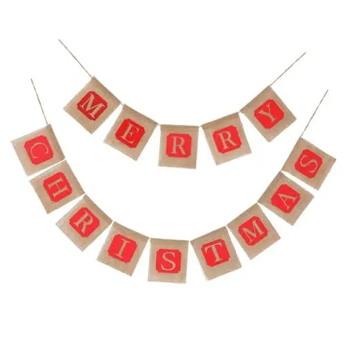 Produktbild: Warmhm 3St Frohe Weihnachten Banner sackleinen kariert weihnachtsdeko Tannenbaum Foto Girlande weihnachtswimpelbanner Weihnachtskamin Weihnachtsbaum Sackleinen-Weihnachtsbanner Jute Kranz