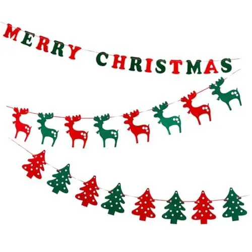 Produktbild: Warmhm 3St Weihnachtsfahne weihnachtsdeko Weihnachtsbanner Weihnachts-Rentier-Banner Weihnachtsgirlande Buchstabengirlande Briefbanner ländlich das Banner Hirsch Baum Kranz Vlies