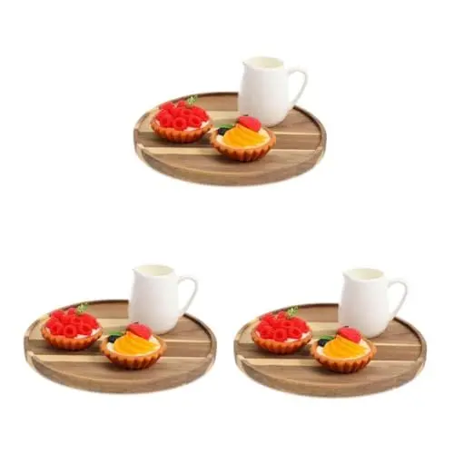 Produktbild: Warmhm 3 Stück Drehbare Holzpaletten Frühstückstabletts Couchtisch Organizer Heimdekoration Rundes Tablett Küchentheken Organizer Badezimmer Tabletts Für Theke Tisch Tablett