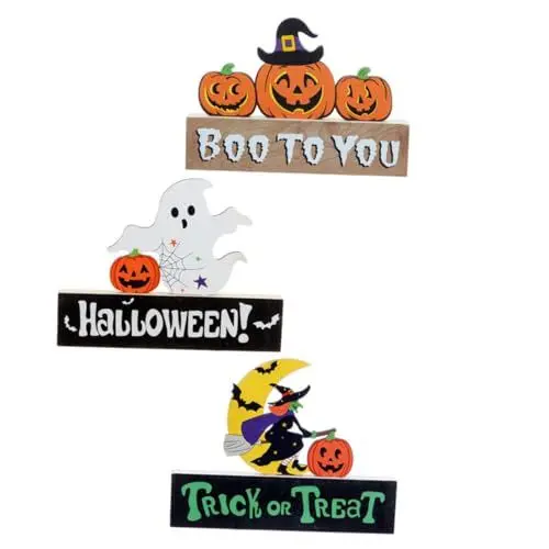 Produktbild: Warmhm Elegante 3 Stücke Halloween Tisch Mittelstück Holz Zeichen Geist für Party