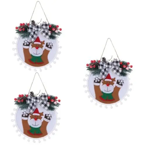 Produktbild: Warmhm 3st Weihnachtskranz Ornament Dekoration Party Festlicher Kranz Urlaub Willkommensschild Mini-weihnachtsbaumkranz Weihnachtsdekoration Winterschild Für Die Haustür Polyester