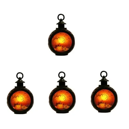 Produktbild: Warmhm 4 Stück Halloween-kürbislaterne Halloween-kürbislichter Halloween-Laterne Dekorativ Laternen Dekorativ Im Freien Halloween-Dekoration Kürbis Licht Dekorative Laterne Glas